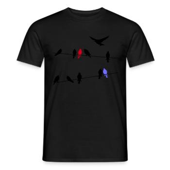 Oiseau oiseaux migrateurs noirs sur une ligne électrique - T-shirt homme - noir - Devant - AI Model Male 178 light (178cm)