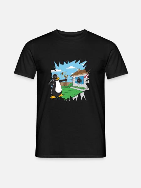 Tux Linux Pinguin schoss Fenster mit Apple - Männer T-Shirt - Schwarz