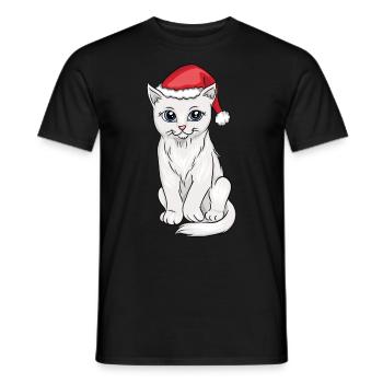 Cat Wearing Santa Hat Christmas - Men's T-Shirt - black - Front - AI Model Male 178 light (178cm)