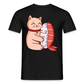 Chat mignon et sushi étreignant - T-shirt homme - noir - Devant - AI Model Male 178 light (178cm)