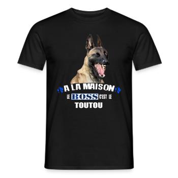 Malinois à la maison le boss c est le toutou - T-shirt homme - noir - Devant - AI Model Male 178 light (178cm)