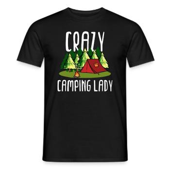 Funny Crazy Camping Lady print | Womens Tenting - Men's T-Shirt - black - Front - AI Model Male 178 light (178cm)