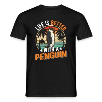 Life is better with a Penguin Pinguin - Männer T-Shirt - Schwarz - Vorne - AI Model Male 178 light (178cm)