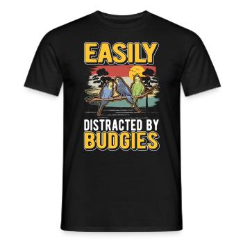 Facilement distrait par les perruches Budgerigar - T-shirt homme - noir - Devant - AI Model Male 178 light (178cm)