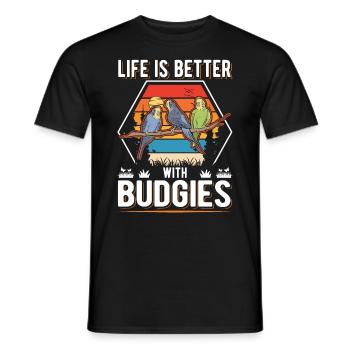 Life is better with Budgies Budgies Budgie - Men's T-Shirt - black - Front - AI Model Male 178 light (178cm)