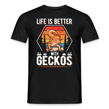 Life is better with Geckos Leopardengecko - Männer T-Shirt - Schwarz - Vorne - AI Model Male 178 light (178cm)