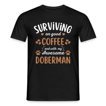 Doberman Coffee Dog Cafe - Men's T-Shirt - black - Front - AI Model Male 178 light (178cm)