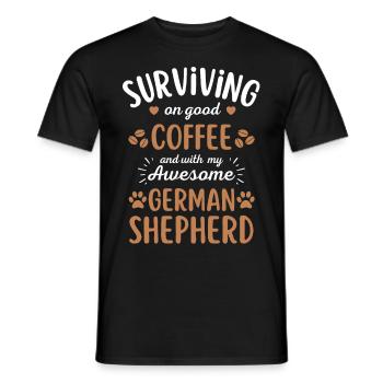 German Shepherd Coffee Dog Cafe - Men's T-Shirt - black - Front - AI Model Male 178 light (178cm)