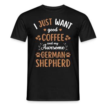 German Shepherd Coffee Dog Cafe - Men's T-Shirt - black - Front - AI Model Male 178 light (178cm)