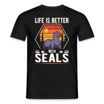 Life is better with Seal Robbe - Men's T-Shirt - black - Front - AI Model Male 178 light (178cm)