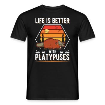 Life is better with Platypuses Schnabeltier - Men's T-Shirt - black - Front - AI Model Male 178 light (178cm)