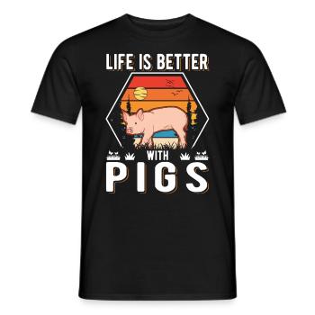Life is better with Pigs Schweine - Men's T-Shirt - black - Front - AI Model Male 178 light (178cm)
