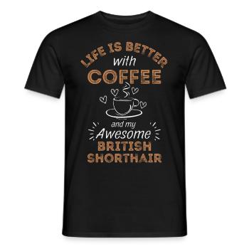 Café British Shorthair Cat - T-shirt homme - noir - Devant - AI Model Male 178 light (178cm)