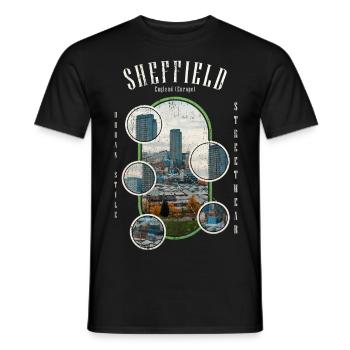 Sheffield Angleterre UK City Skyline Accueil Amour - T-shirt homme - noir - Devant - AI Model Male 178 light (178cm)