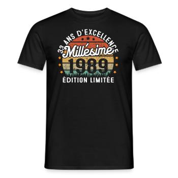 Cadeau d'anniversaire 33 Ans Millésime 1989 - T-shirt homme - noir - Devant - AI Model Male 178 light (178cm)