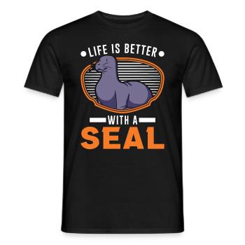 Life is better with a Seal Robbe - Men's T-Shirt - black - Front - AI Model Male 178 light (178cm)
