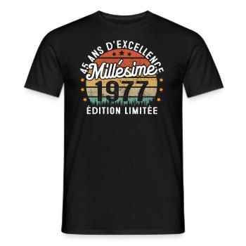 Cadeau d'anniversaire 45 Ans Millésime 1977 - T-shirt homme - noir - Devant - AI Model Male 178 light (178cm)
