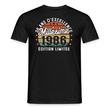 Cadeau d'anniversaire 36 Ans Millésime 1986 - T-shirt homme - noir - Devant - AI Model Male 178 light (178cm)