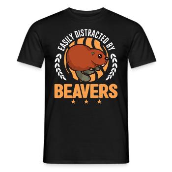 Easily distracted by Beavers Beaver - Men's T-Shirt - black - Front - AI Model Male 178 light (178cm)