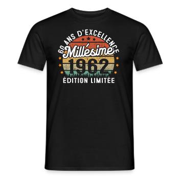 Cadeau d'anniversaire 60 Ans Millésime 1962 - T-shirt homme - noir - Devant - AI Model Male 178 light (178cm)