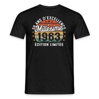 Cadeau d'anniversaire 59 Ans Millésime 1963 - T-shirt homme - noir - Devant - AI Model Male 178 light (178cm)