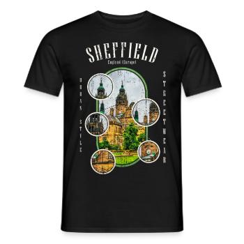 Sheffield Angleterre UK City Skyline Accueil Amour - T-shirt homme - noir - Devant - AI Model Male 178 light (178cm)