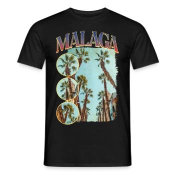 Malaga Spain City Skyline Summer Holiday Palm Trees - Men's T-Shirt - black - Front - AI Model Male 178 light (178cm)