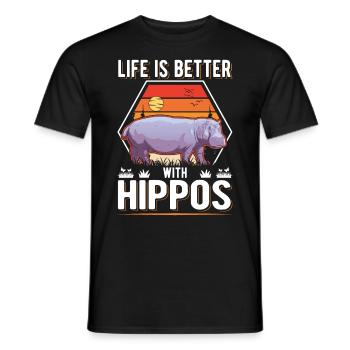 Life is better with a Hippo Nilpferd Flusspferd - Men's T-Shirt - black - Front - AI Model Male 178 light (178cm)