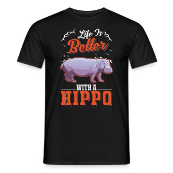 Life is better with a Hippo Nilpferd Flusspferd - Men's T-Shirt - black - Front - AI Model Male 178 light (178cm)