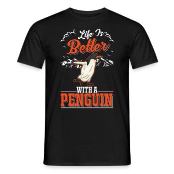 Life is better with a Penguin Pinguin - Männer T-Shirt - Schwarz - Vorne - AI Model Male 178 light (178cm)