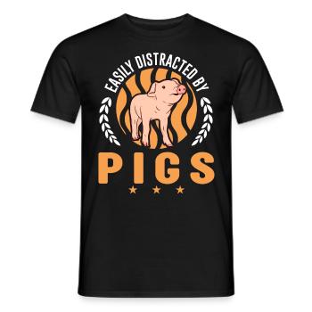 Easily distracted by Pigs Farmer Pigs - Men's T-Shirt - black - Front - AI Model Male 178 light (178cm)