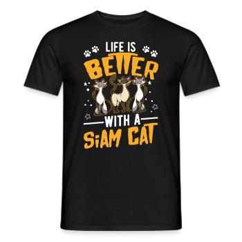 Life is better with a Siam Cat Siamkatze - Men's T-Shirt - black - Front - AI Model Male 178 light (178cm)
