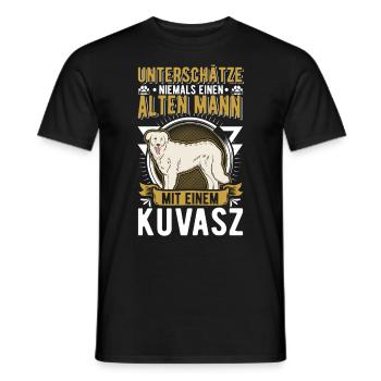 Kuvasz Alter Mann Ungarischer Kuvasz Rentner - Männer T-Shirt - Schwarz - Vorne - AI Model Male 178 light (178cm)