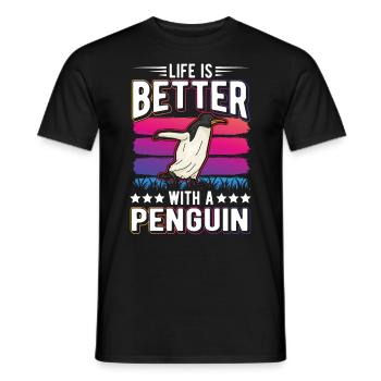 Life is better with a Penguin Pinguin - Männer T-Shirt - Schwarz - Vorne - AI Model Male 178 light (178cm)