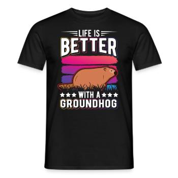Life is better with a Groundhog Marmot - Men's T-Shirt - black - Front - AI Model Male 178 light (178cm)