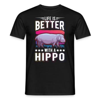 Life is better with a Hippo Nilpferd Flusspferd - Men's T-Shirt - black - Front - AI Model Male 178 light (178cm)