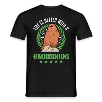 Life is better with a Groundhog Marmot - Men's T-Shirt - black - Front - AI Model Male 178 light (178cm)