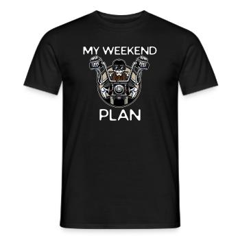 Funny biker T-shirt My Motorcycle Weekend Plan - Men's T-Shirt - black - Front - AI Model Male 178 light (178cm)