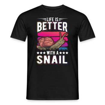 Life is better with a Snail Schnecke - Men's T-Shirt - black - Front - AI Model Male 178 light (178cm)