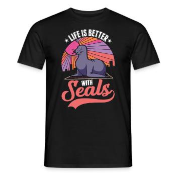 Life is better with a seal seal - Men's T-Shirt - black - Front - AI Model Male 178 light (178cm)