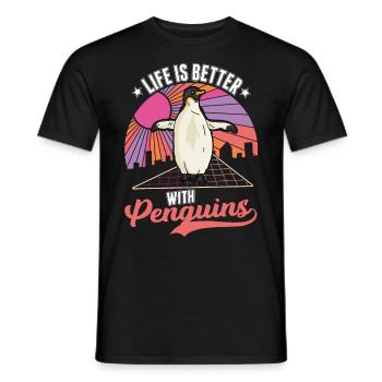 Life is better with Penguins Penguin - Men's T-Shirt - black - Front - AI Model Male 178 light (178cm)