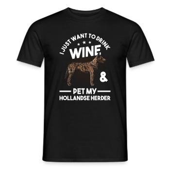 Hollandse Herder and wine - Men's T-Shirt - black - Front - AI Model Male 178 light (178cm)