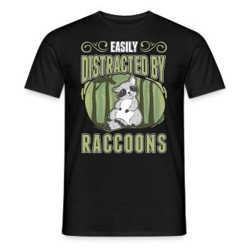 Easily distracted by Raccoon Waschbär - Men's T-Shirt - black - Front - AI Model Male 178 light (178cm)