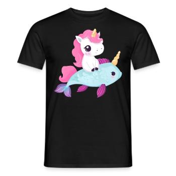 Einhorn reitet auf Fisch - Männer T-Shirt - Schwarz - Vorne - AI Model Male 178 light (178cm)