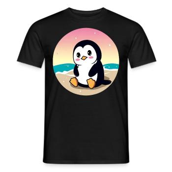 Pingouin de plage au coucher du soleil - T-shirt homme - noir - Devant - AI Model Male 178 light (178cm)
