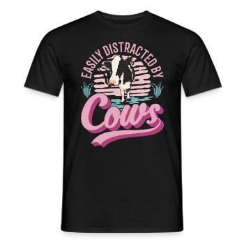 Easily distracted by Cows Cow Cattle Breeder Cow - Men's T-Shirt - black - Front - AI Model Male 178 light (178cm)