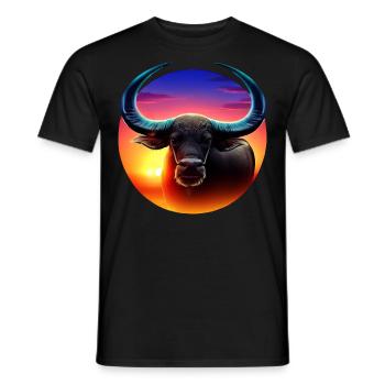 Water buffalo in the sunset - Men's T-Shirt - black - Front - AI Model Male 178 light (178cm)