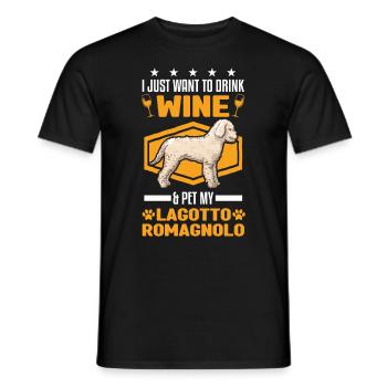 Lagotto Romagnolo et vin - T-shirt homme - noir - Devant - AI Model Male 178 light (178cm)