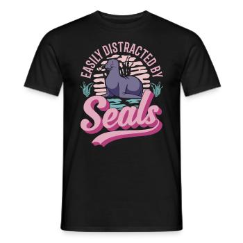 Easily distracted by Seal Robbe Seelöwe - Männer T-Shirt - Schwarz - Vorne - AI Model Male 178 light (178cm)