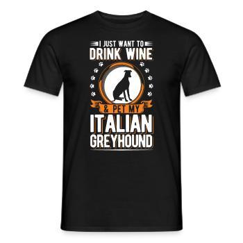 Lévrier italien et vin - T-shirt homme - noir - Devant - AI Model Male 178 light (178cm)